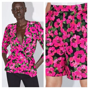Zara Set Bermuda and Voluminous Printed Blouse